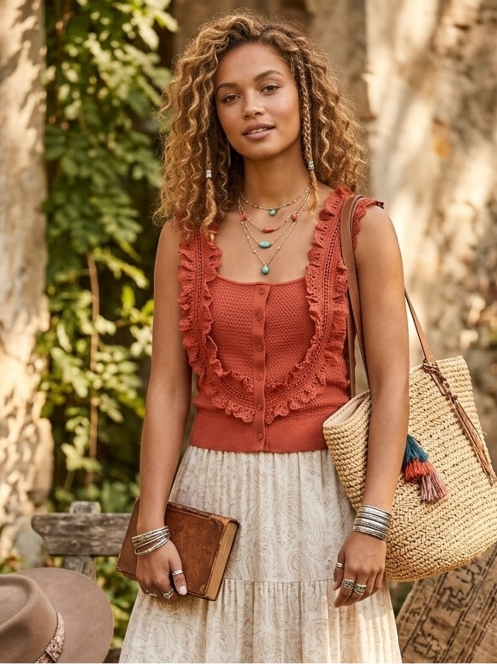 Flint & Moss Red Lace Trim Button Front Knit Tank Top Size Medium